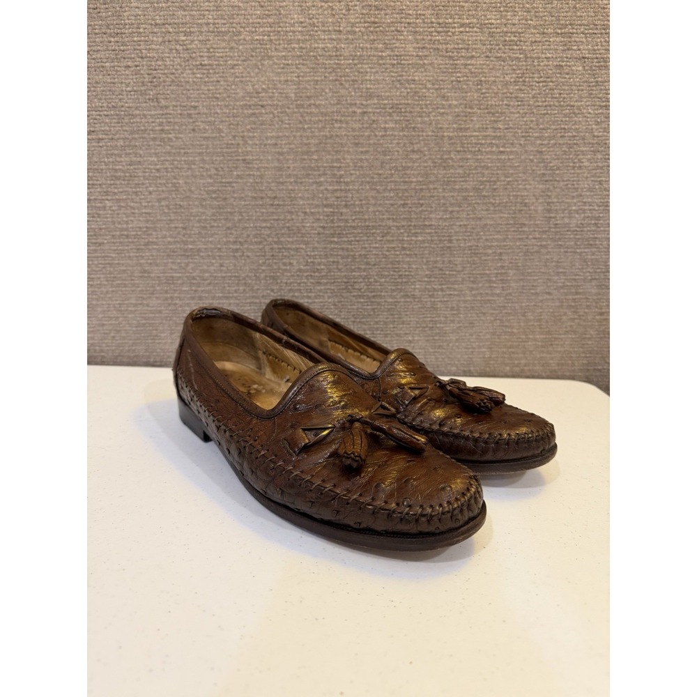 Zelli 'Capetown' Brown Genuine Ostrich Quill Tassel Loafers, Italy, 110, Sz 9 N